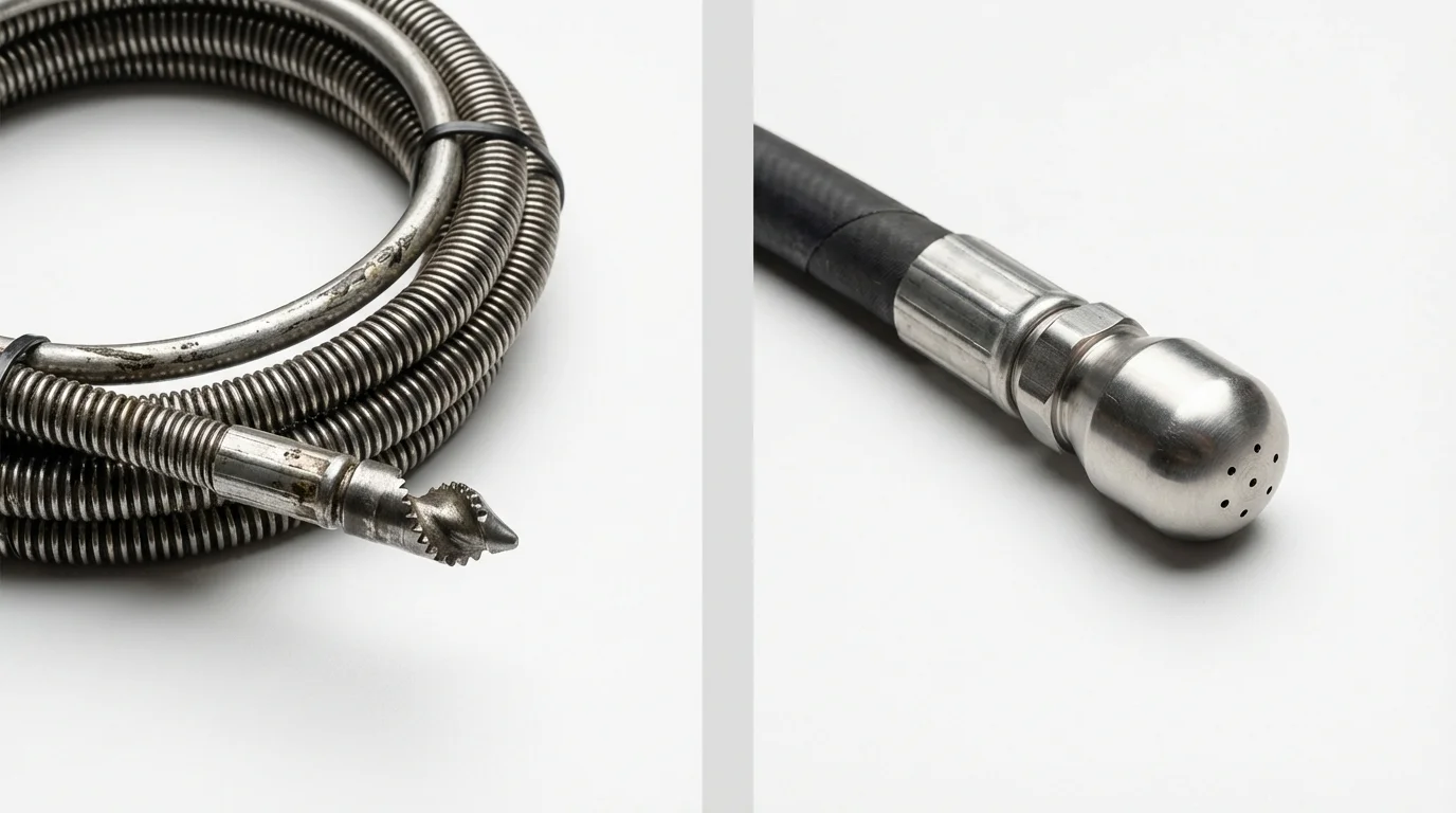 Drain snake cable and hydro jetting nozzle used for drain cleaning in Walker, LA