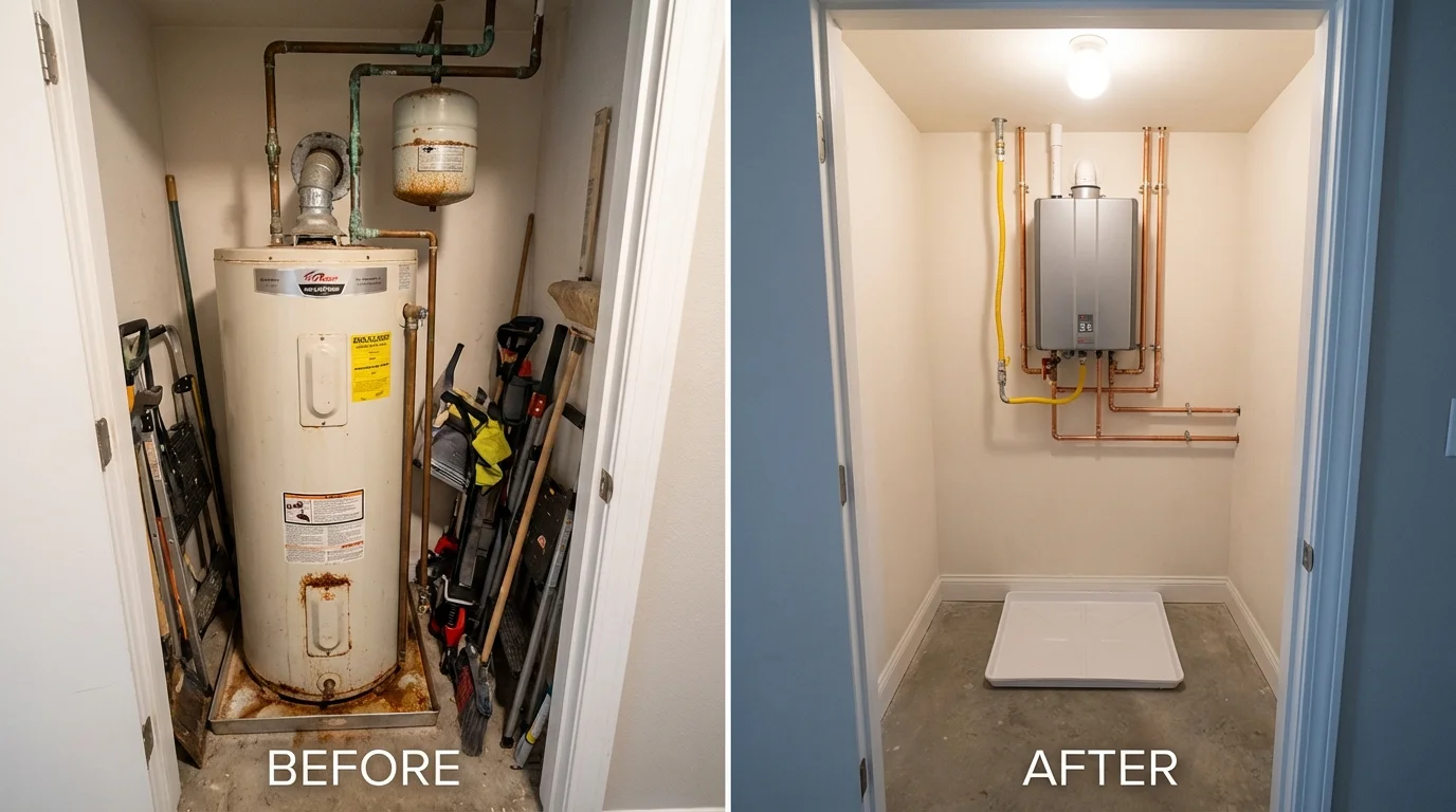 Tank water heater versus wall-mounted tankless unit comparison for Walker, LA homeowners